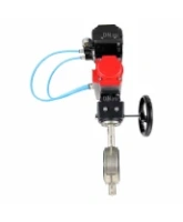 Затвор дисковый поворотный DN.ru WBV3232V-2W-Fb-H Ду100 Ру16, нерж.сталь 316L, нерж.сталь 316L, Viton, с пневмоприводом PA-DA-083, с ручным дублером MON2-450-T28-ISO и с электропневматическим поворотным позиционером YT-1000RSN без обратной связи