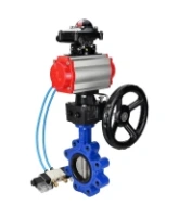 Затвор дисковый поворотный DN.ru WBV1631N-2W-Fb-H Ду150 Ру16 LUG корпус - чугун QT450, диск - нержавеющая сталь 304, уплотнение - NBR, с пневмоприводом DN.ru PA-DA-105, пневмораспределителем 4V320-08 AC220V, БКВ APL-210N и редуктором MON3-700-T38-ISO