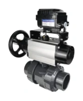 Кран шаровой DN.ru BV4242E-FP-GRM-ISO Дн50 Ру10 полнопроходной, корпус - НПВХ, шар - НПВХ, уплотнение - EPDM, с пневмоприводом PA-DA-105-1 и пневмопозиционером YT-1000RSN без обратной связи