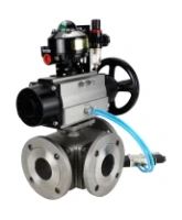 Кран шаровой DN.ru BV3232P(4pc)-FP-3WL-F Ду100 Ру16 полнопроходной трехходовой, фланцевый, корпус - нержавеющая сталь SS316, с пневмоприводом DN.ru PA-DA-105-1, пневмораспределителем 4V320-08 AC220V, БКВ APL-510N EX и БПВ AFC2000