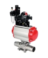 Кран шаровой DN.ru BV3232P(3pc)-FP-W-ISO-H LONG Ду80 Ру25 полнопроходной, корпус - нержавеющая сталь 316, уплотнение - PTFE, под приварку, с пневмоприводом DN.ru PA-SA-130, пневмораспределителем 4M310-08 AC220V, БКВ APL-210N и БПВ AFC2000