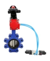 Затвор дисковый поворотный DN.ru WBV1616E-2W-Fb-H Ду100 Ру16 LUG корпус - чугун QT450, диск - чугун QT450, уплотнение - EPDM, с пневмоприводом DN.ru PA-DA-083, пневмораспределителем 4V320-10 AC220V и БКВ APL-210N
