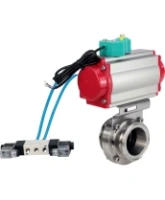 Затвор дисковый поворотный кламповый DN.ru WBV3131S-2W-C-H Ду40 Ру10 корпус - пищевая нержавеющая сталь 304, уплотнение - Silicon, с пневмоприводом PA-DA-052, пневмораспределителем 4V320-08 AC220V и магнитным переключателем ALS200D