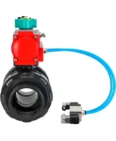 Кран шаровой DN.ru BV4242E-FP-GRM-ISO Дн50 Ру10 полнопроходной, корпус - НПВХ, шар - НПВХ, уплотнение - EPDM, с пневмоприводом PA-DA-052, пневмораспределителем 4V320-10 AC220V и магнитным переключателем ALS200D