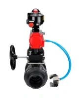 Кран шаровой DN.ru BV4242E-FP-GRM-ISO Дн50 Ру10 полнопроходной, корпус - НПВХ, шар - НПВХ, уплотнение - EPDM, с пневмоприводом PA-DA-052, пневмораспределителем 4V320-10 AC220V, ручным дублером MON1-250-T26-ISO и БКВ APL-510N EX