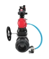 Кран шаровой DN.ru BV4242E-FP-GRM-ISO Дн50 Ру10 полнопроходной, корпус - НПВХ, шар - НПВХ, уплотнение - EPDM, с пневмоприводом PA-DA-052, пневмораспределителем 4V320-08 AC220V, ручным дублером MON1-250-T26-ISO, БКВ APL-210N и БПВ AFC2000