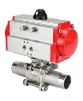 Кран шаровой DN.ru BV3232P(3pc)-FP-W-ISO-H LONG Ду65 Ру25 полнопроходной, корпус - нержавеющая сталь 316, уплотнение - PTFE, под приварку, с пневмоприводом DN.ru PA-DA-083