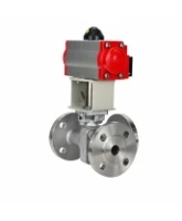 Кран шаровой DN.ru BV3232P(2pc)-FP-3WL-F-ISO-H Ду20 Ру16 HYMT, трехходовой L-тип, полнопроходной, фланцевый, корпус - нержавеющая сталь SS316, с пневмоприводом PA-DA-052 и пневмораспределителем 4M310-08 24В NAMUR