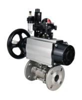 Кран шаровой DN.ru BV3131P(3pc)-FP-F-ISO-H Ду100 Ру16 полнопроходной трехсоставной, фланцевый, нержавеющая сталь 304, уплотнение - PTFE, 22х22, F10, WDVF, пневмопривод DN.ru PA-DA-105-1, пневмораспределитель 4M310-08 AC220V, БКВ APL-210N и БПВ AFC2000