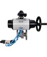 Кран шаровой DN.ru BV3232P(2pc)-FP-F-ISO-H Ду100 Ру16, полнопроходной фланцевый, нержавеющая сталь SS316, уплотнение - PTFE, с пневмоприводом PA-DA-105-1 двойного действия, с пневмораспределителем 4V320-08 AC220V, с БКВ APL-210N