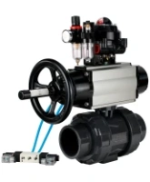 Кран шаровой DN.ru BV4242E-FP-GRM-ISO Дн50 Ру10 полнопроходной, корпус - НПВХ, шар - НПВХ, уплотнение - EPDM, с пневмоприводом PA-DA-105-1, пневмораспределителем 4V320-08 AC220V, БКВ APL-510N EX и БПВ AFC2000