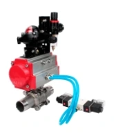 Кран шаровой DN.ru BV3232P(3pc)-FP-W-ISO-H LONG Ду80 Ру25 полнопроходной, корпус - нержавеющая сталь 316, уплотнение - PTFE, под приварку, с пневмоприводом PA-DA-083, пневмораспределителем 4V320-08 AC220V, БКВ APL-210N и БПВ AFC2000