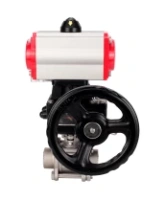 Кран шаровой DN.ru BV3232P(3pc)-FP-W-ISO-H WDVF Ду25 Ру63 полнопроходной, трехсоставной, корпус - нержавеющая сталь 316, уплотнение - PTFE, под приварку, с пневмоприводом PA-DA-052, пневмораспределителем 4M310-08 AC220V, ручным дублером MON1-250-T26-ISO