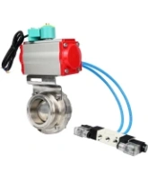 Затвор дисковый поворотный DN.ru WBV3131S-2W-T-H Ду80 Ру10 резьбовой, корпус - пищевая нержавеющая сталь 304, уплотнение - Silicon, с пневмоприводом PA-SA-083, пневмораспределителем 4V320-08 AC220V и магнитным переключателем ALS200D