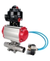 Кран шаровой DN.ru BV3232P(3pc)-FP-W-ISO-H LONG Ду80 Ру25 полнопроходной, корпус - нержавеющая сталь 316, уплотнение - PTFE, под приварку, с пневмоприводом PA-DA-083, пневмораспределителем 4V320-08 AC220V и БКВ APL-510N EX