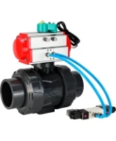 Кран шаровой DN.ru BV4242E-FP-GRM-ISO Дн50 Ру10 полнопроходной, корпус - НПВХ, шар - НПВХ, уплотнение - EPDM, с пневмоприводом PA-DA-052, пневмораспределителем 4V320-10 AC220V и магнитным переключателем ALS200D