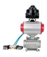 Кран шаровой DN.ru BV3232P(3pc)-FP-W-ISO-H WDVF Ду40 Ру40 полнопроходной, трехсоставной, корпус - нержавеющая сталь 316, уплотнение - PTFE, под приварку, с пневмоприводом PA-SA-105, пневмораспределителем 4V320-08 AC220V, БКВ APL-510N EX