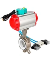 Затвор дисковый поворотный DN.ru WBV3131P-2W-Fb-H Ду100 Ру16 корпус - нержавеющая сталь 304, диск - нержавеющая сталь 304, уплотнение - PTFE, с пневмоприводом PA-DA-083, пневмораспределителем 4V320-08 AC220V и магнитным переключателем ALS200D