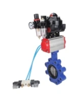 Затвор дисковый поворотный DN.ru WBV1631N-2W-Fb-H Ду150 Ру16 LUG корпус - чугун QT450, диск - нержавеющая сталь 304, уплотнение - NBR, с пневмоприводом DN.ru PA-SA-160, пневмораспределителем 4V320-08 AC220V, БКВ APL-510N EX и БПВ AFC2000
