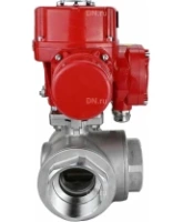Кран шаровой DN.ru BV3232P(4pc)-SP-3WL-T-ISO-H Ду15 Ру63 стандартнопроходной трехходовой L-тип, нержавеющая сталь SS316, внутренняя резьба, уплотнение - PTFE, с 1/4-оборотным электроприводом DN.ru QT-EX-005M-O2-220VAC-У1