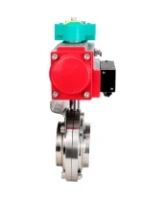 Затвор дисковый поворотный DN.ru WBV3131E-2W-T-H Ду50 Ру10 резьбовой, пищевая нержавеющая сталь 304, уплотнение - EPDM, с пневмоприводом PA-DA-052, пневмораспределителем 4M310-08 AC220V и магнитным переключателем ALS200D