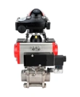 Кран шаровой DN.ru BV3232P(3pc)-FP-W-ISO-H Ду65 Ру25, полнопроходной под приварку, нержавеющая сталь SS316, уплотнение - PTFE, с пневмоприводом PA-DA-083 двойного действия, с пневмораспределителем 4M310-08 220В NAMUR, с БКВ APL-210N