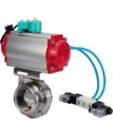 Затвор дисковый поворотный кламповый DN.ru WBV3131S-2W-C-H Ду40 Ру10 корпус - пищевая нержавеющая сталь 304, уплотнение - Silicon, с пневмоприводом PA-DA-052, пневмораспределителем 4V320-08 AC220V и магнитным переключателем ALS200D