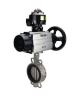 Затвор дисковый поворотный DN.ru WBV3232E-2W-Fb-H Ду150 Ру16, корпус - нержавеющая сталь 316L, диск - нержавеющая сталь 316L, уплотнение - EPDM, с пневмоприводом PA-DA-105-1 двойного действия, с БКВ APL-510N EX