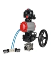 Кран шаровой DN.ru Ду100 Ру25 полнопроходной двухходовой, корпус - нержав.сталь SS316, под приварку, PTFE, с пн/приводом PA-DA-105, пн/распределителем 4V320-08 AC220V, ручным Дублером MON3-700-T38-ISO и БКВ APL-510N-EX (BV3232P(3pc)-FP-W-ISO-H)