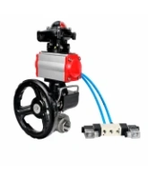 Кран шаровой DN.ru BV3232P(4pc)-SP-3WT-T-ISO-H WDVF Ду25 Ру63 стандартнопроходной, 3-ходовой Т-тип, внутренняя резьба, с пневмоприводом PA-DA-065, пневмораспределителем 4V320-08 AC220V, БКВ APL-210N и ручным дублером MON1-250-T26-ISO