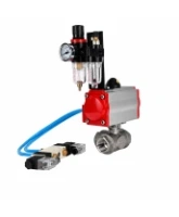 Кран шаровой DN.ru BV3232P(4pc)-SP-3WT-T-ISO-H WDVF Ду25 Ру63 стандартнопроходной, 3-ходовой Т-тип, внутренняя резьба, нержавеющая сталь AISI 316, PTFE, с пневмоприводом PA-DA-065, пневмораспределителем 4V320-08 AC220V и БПВ AFC2000