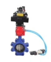 Затвор дисковый поворотный DN.ru WBV1631N-2W-Fb-H Ду150 Ру16 LUG корпус - чугун QT450, диск - нержавеющая сталь 304, уплотнение - NBR, с пневмоприводом DN.ru PA-SA-160, пневмораспределителем 4V320-08 AC220V, БКВ APL-410N EX и БПВ AFC2000