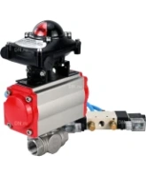 Кран шаровой DN.ru BV3232P(4pc)-SP-3WL-T-ISO-H Ду15 Ру63, стандартнопроходной, четырехсоставной, корпус - нержавеющая сталь 316, уплотнение - PTFE, внутренняя резьба, с пневмоприводом PA-DA-052, пневмораспределителем 4V320-08 AC220V, БКВ APL-210N