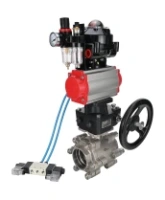 Кран шаровой DN.ru BV3232P(3pc)-FP-SW-ISO-H Ду80 Ру63 полнопроходной, корпус - нержавеющая сталь SS316, под приварку, с пневмоприводом PA-DA-105, пневмораспределителем 4V320-08 AC220V, БКВ APL-510N EX, ручным дублером MON2-450-T28-ISO, БПВ AFC2000