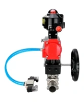 Кран шаровой DN.ru BV3232P(3pc)-FP-W-ISO-H LONG Ду65 Ру25 полнопроход., корпус - нерж.сталь 316, уплотнение - PTFE, под приварку, с пн.приводом PA-DA-083, пн.распределителем 4V320-08 AC220V, редуктором MON2-450-T28-ISO и БКВ APL-510N EX