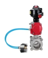 Кран шаровой DN.ru BV3232P(3pc)-FP-W-ISO-H WDVF Ду40 Ру40 полнопроходной, трехсоставной, корпус - нержавеющая сталь 316, уплотнение - PTFE, под приварку, с пневмоприводом PA-SA-105, пневмораспределителем 4V320-08 AC220V, БКВ APL-510N EX