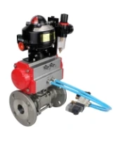 Кран шаровой DN.ru BV3131P(3pc)-FP-F-ISO-H Ду15 Ру40 фланцевый, полнопроходной, трехсоставной, корпус - нерж. сталь SS304, уплотнение - PTFE, с пн.приводом DN.ru PA-DA-052 пн.распределителем 4V320-08 AC220V БПВ AFC2000 БКВ APL-510N-EX