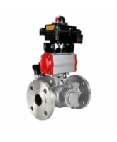 Кран шаровой DN.ru BV3232P(2pc)-FP-3WL-F-ISO-H Ду20 Ру16 HYMT трехходовой L-тип, полнопроходной, фланцевый, корпус - нержавеющая сталь AISI316, с пневмоприводом PA-DA-052, пневмораспределителем 4M320-08 AC220V и БКВ APL-410N EX
