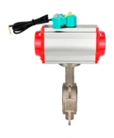 Затвор дисковый поворотный DN.ru WBV3131P-2W-Fb-H Ду100 Ру16 корпус - нержавеющая сталь 304, диск - нержавеющая сталь 304, уплотнение - PTFE, с пневмоприводом PA-DA-083 и магнитным переключателем ALS200D