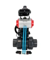 Кран шаровой DN.ru BV4242E-FP-GRM-ISO Дн50 Ру10 полнопроходной, корпус - НПВХ, шар - НПВХ, уплотнение - EPDM, с пневмоприводом PA-DA-052, пневмораспределителем 4V320-10 AC220V, ручным дублером MON1-250-T26-ISO и БКВ APL-410N EX