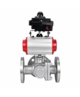 Кран шаровой DN.ru BV3232P(2pc)-FP-3WL-F-ISO-H Ду20 Ру16 HYMT, трехходовой L-тип, полнопроходной, фланцевый, корпус - нержавеющая сталь SS316, с пневмоприводом PA-DA-052, пневмораспределителем 4M310-08 24В NAMUR и БКВ APL-410N EX