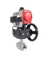 Кран шаровой DN.ru BV3232P(2pc)-FP-T-ISO-H Ду40 Ру63 полнопроходной двухходовой, нержавеющая сталь SS316, внутренняя резьба, PTFE, с пневмоприводом PA-DA-083 двойного действия, с пневмораспределителем 4M310-08 220В, с ручным дублером MON2-450-T28-ISO
