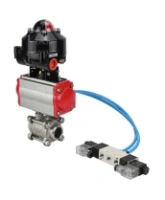 Кран шаровой DN.ru BV3232P(3pc)-FP-W-ISO-H Ду65 Ру25 под приварку, полнопроходной, корпус - нержавеющая сталь SS316, уплотнение - PTFE, с пн.приводом DN.ru PA-DA-083 пн.распределителем 4V320-08 AC220V БКВ APL-510N-EX