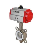 Затвор дисковый поворотный DN.ru WBV3131P-2W-Fb-R Ду250 Ру16, корпус - нержавеющая сталь 304, диск - нержавеющая сталь 304, уплотнение - PTFE, с пневмоприводом DN.ru PA-DA-160 двойного действия