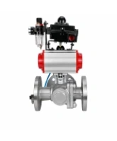 Кран шаровой DN.ru BV3232P(2pc)-FP-3WL-F-ISO-H Ду20 Ру16 HYMT, трехходовой L-тип, полнопроходной, фланцевый, корпус - нержавеющая сталь SS316, с пневмоприводом PA-DA-052, пневмораспределителем 4V320-08 AC220V, БКВ APL-410N EX и БПВ AFC2000