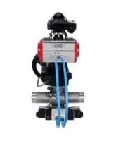 Кран шаровой DN.ru BV3232P(3pc)-FP-W-ISO-H LONG Ду80 Ру25, полнопроходной, трехсоставной, нержавеющая сталь 316, PTFE, под приварку, с пневмоприводом PA-DA-083, с пневмораспределителем 4V320-08 AC220V, БКВ APL-210N, ручным дублером MON2-450-T28-ISO