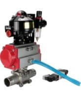 Кран шаровой DN.ru BV3232P(3pc)-FP-W-ISO-H LONG Ду80 Ру25 полнопроходной, корпус - нержавеющая сталь 316, уплотнение - PTFE, под приварку, с пневмоприводом PA-DA-083, пневмораспределителем 4V320-08 AC220V, БКВ APL-510N EX и БПВ AFC2000
