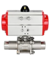 Кран шаровой DN.ru BV3232P(3pc)-FP-W-ISO-H LONG Ду65 Ру25 полнопроходной, корпус - нержавеющая сталь 316, уплотнение - PTFE, под приварку, с пневмоприводом DN.ru PA-DA-083