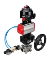Кран шаровой DN.ru BV3232P(3pc)-FP-W-ISO-H WDVF Ду40 Ру40 полнопроходной, трехсоставной, нерж. сталь 316, PTFE, под приварку, с пневмоприводом PA-DA-065, пн.распределителем 4V320-08 AC220V, БКВ APL-510N EX, ручным дублером MON1-250-T26-ISO