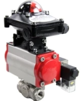 Кран шаровой DN.ru BV3232P(4pc)-SP-3WL-T-ISO-H Ду15 Ру63 стандартнопроходной трехходовой L-тип, нерж. сталь SS316, внутренняя резьба, уплотнение - PTFE, пн.приводом PA-DA-052, пн.распределителем 4M310-08 AC220V и БКВ APL-210N
